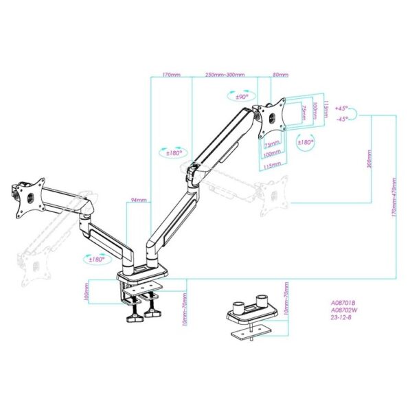278-00-ADSS2DA9BW_2 ANDA SEAT Monitor ARM / Stand A9-2S Black- White Dual, Weight Capacity (per Screen): 2-15kg