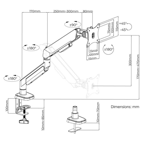 278-00-ADSSTA9BW_2 ANDA SEAT Monitor ARM / Stand A9 Black- White, Weight Capacity: 2-15kg