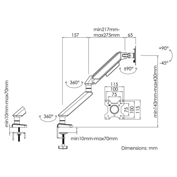 ANDA SEAT Monitor ARM / Stand A9 Silver White , Weight Capacity: 2-15kg