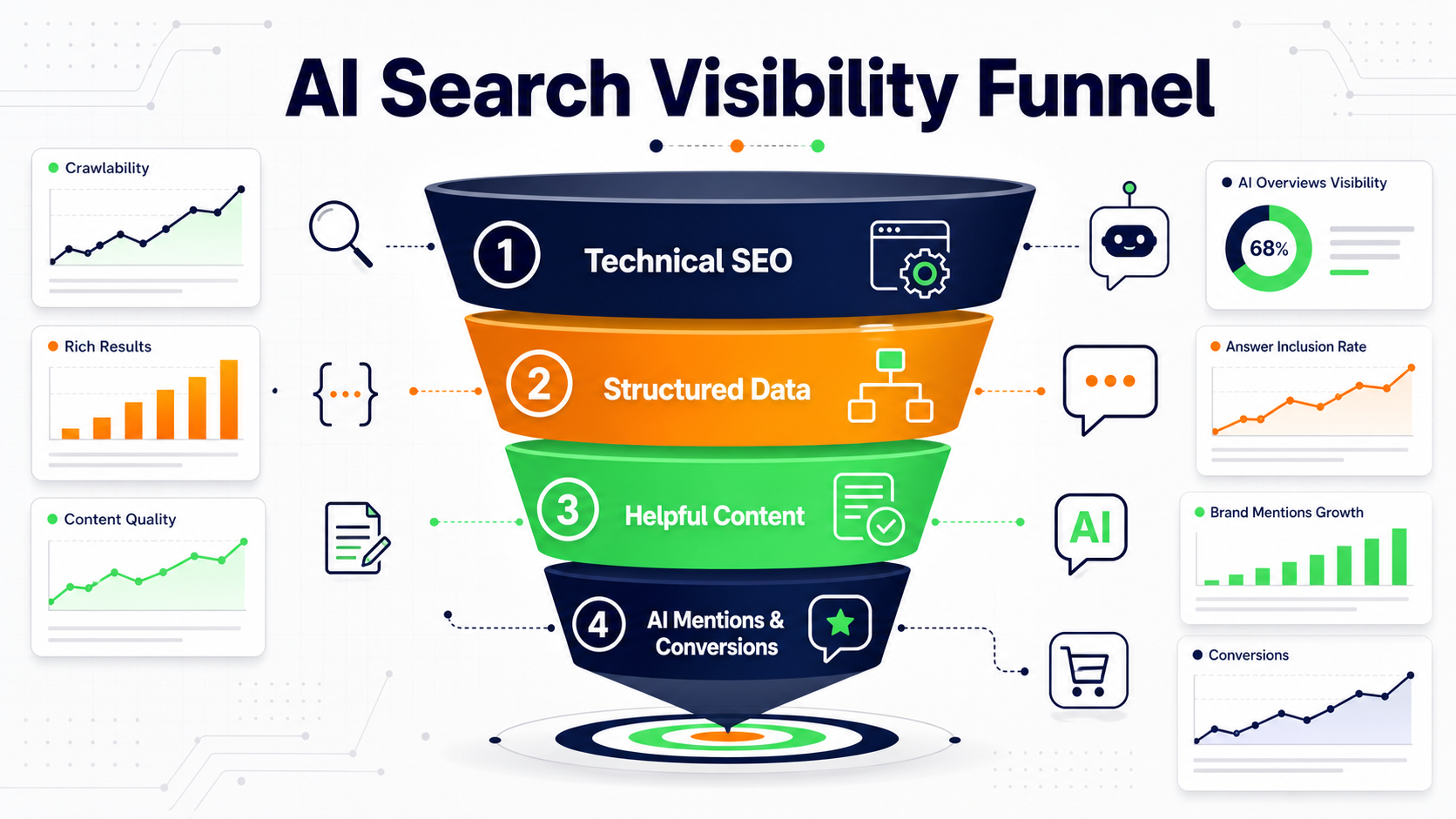 AI Search Visibility Funnel για SEO στην εποχή της Τεχνητής Νοημοσύνης, structured data, helpful content και conversions