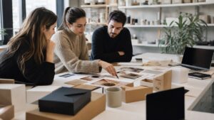 Ομάδα σχεδιασμού οργανώνει στρατηγική e-commerce για καθαρότερη εμπειρία αγοράς.
