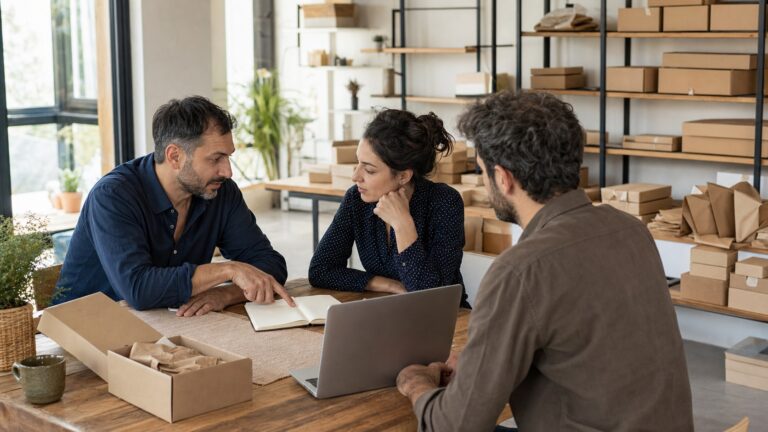 Ομάδα μικρής e-commerce επιχείρησης σχεδιάζει εσωτερική εφαρμογή με ChatGPT Sites