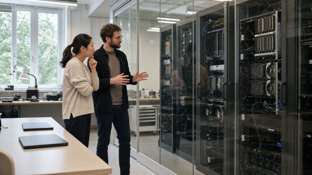 Ομάδα αξιολόγησης AI benchmarks σε σύγχρονο computing lab