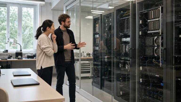 Ομάδα αξιολόγησης AI benchmarks σε σύγχρονο computing lab
