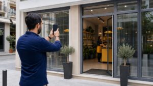 Ιδιοκτήτης φωτογραφίζει την επιχείρησή του για επαλήθευση στο Google Business Profile