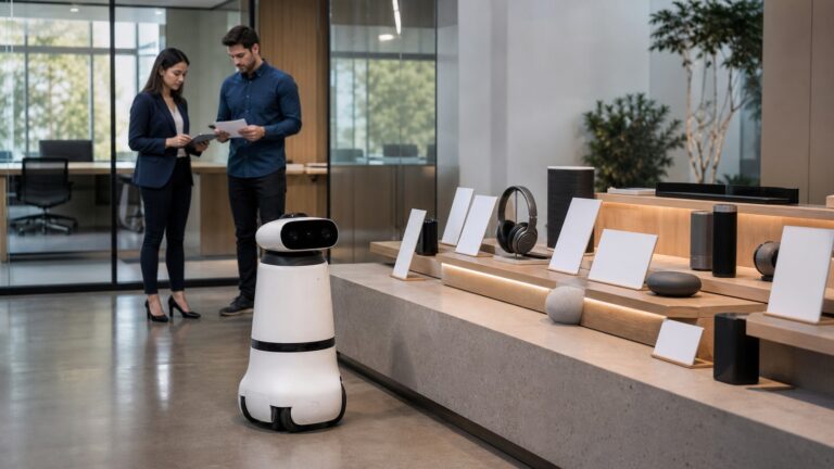 AI buying agent μπροστά σε κενές πληροφορίες τιμολόγησης σε σύγχρονο showroom