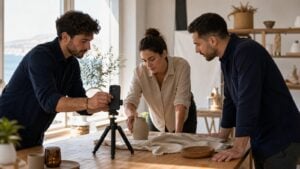 Ομάδα marketing δημιουργεί περιεχόμενο για τη στρατηγική Instagram reach