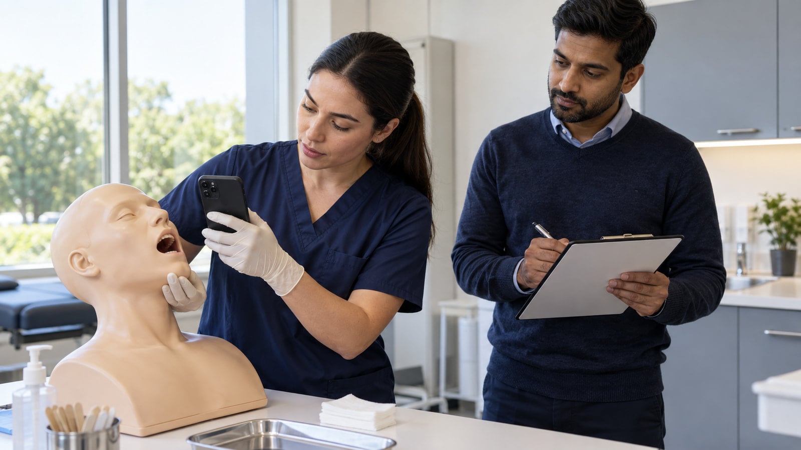 Επαγγελματίας υγείας δοκιμάζει on-device AI screening με smartphone