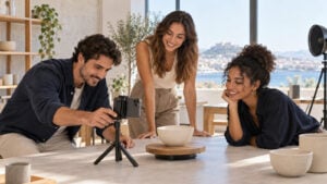 Ομάδα marketing παράγει short-form video για social media trends 2026