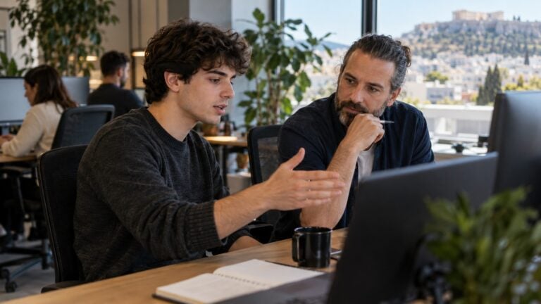 Junior software engineer και senior mentor σε τεχνικό review για agentic coding