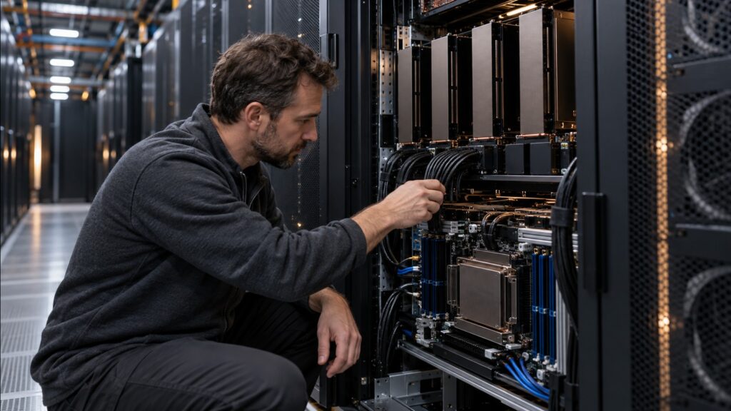 Τεχνικός ελέγχει υποδομή CPU και GPU για masked diffusion LLM serving