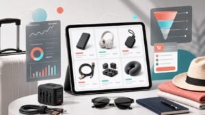 Travel tech προϊόντα και ecommerce dashboard για καλοκαιρινή καμπάνια